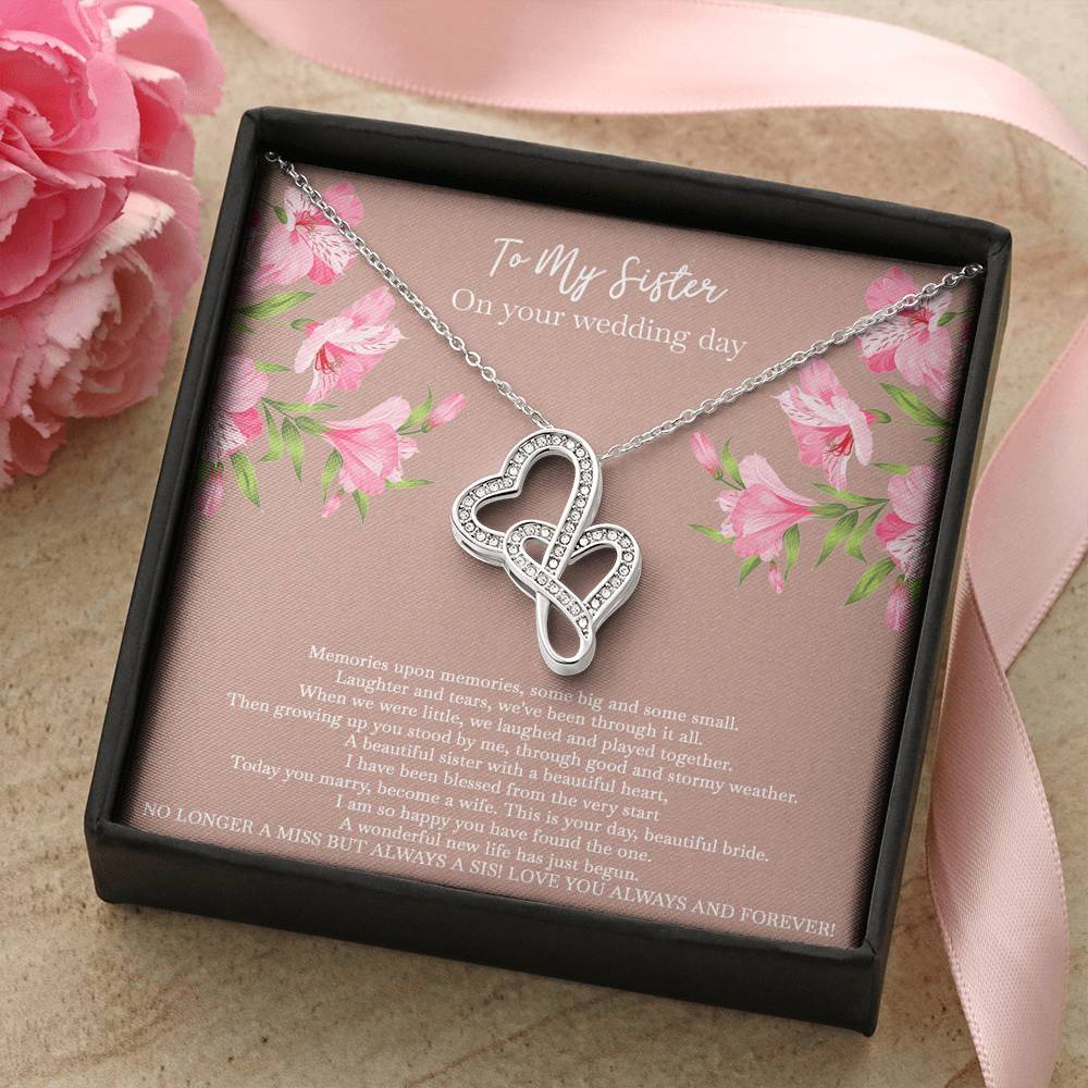 Bride Gifts, No Longer A Miss But Always A Sis, Double Heart Necklace For Women, Wedding Day Thank You Ideas From Sister