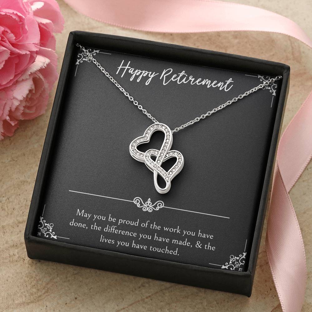 Retirement Gifts, Be Proud Of Your Work, Happy Retirement Double Heart Necklace For Women, Retirement Party Favor From Friends Coworkers