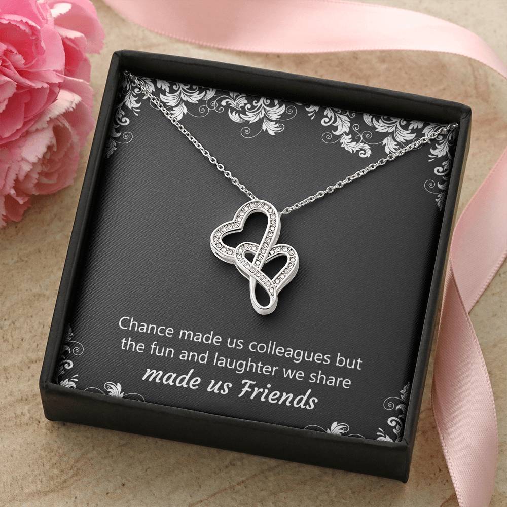Retirement Gifts, Chance Made Us Colleagues, Happy Retirement Double Heart Necklace For Women, Retirement Party Favor From Coworkers
