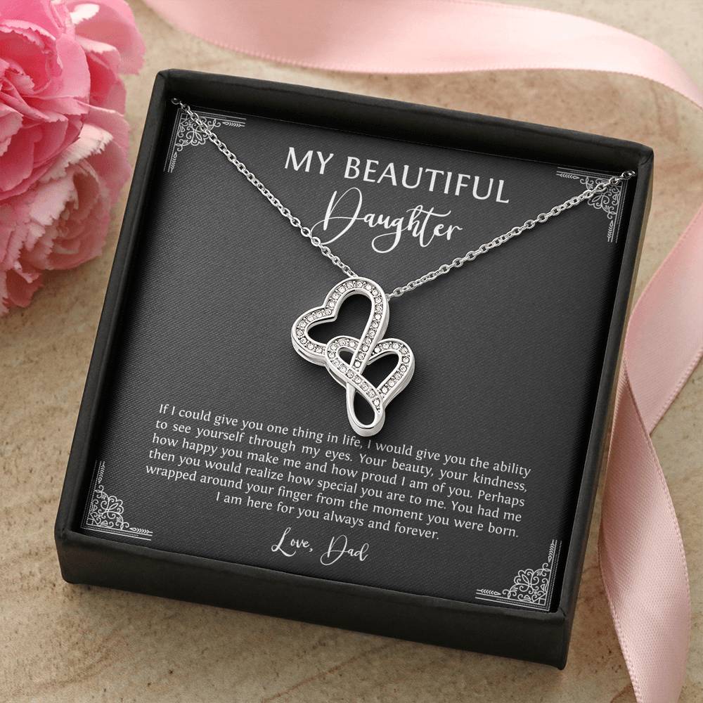 To My Daughter  Gifts, I Am Here For You, Double Heart Necklace For Women, Birthday Present Idea From Dad