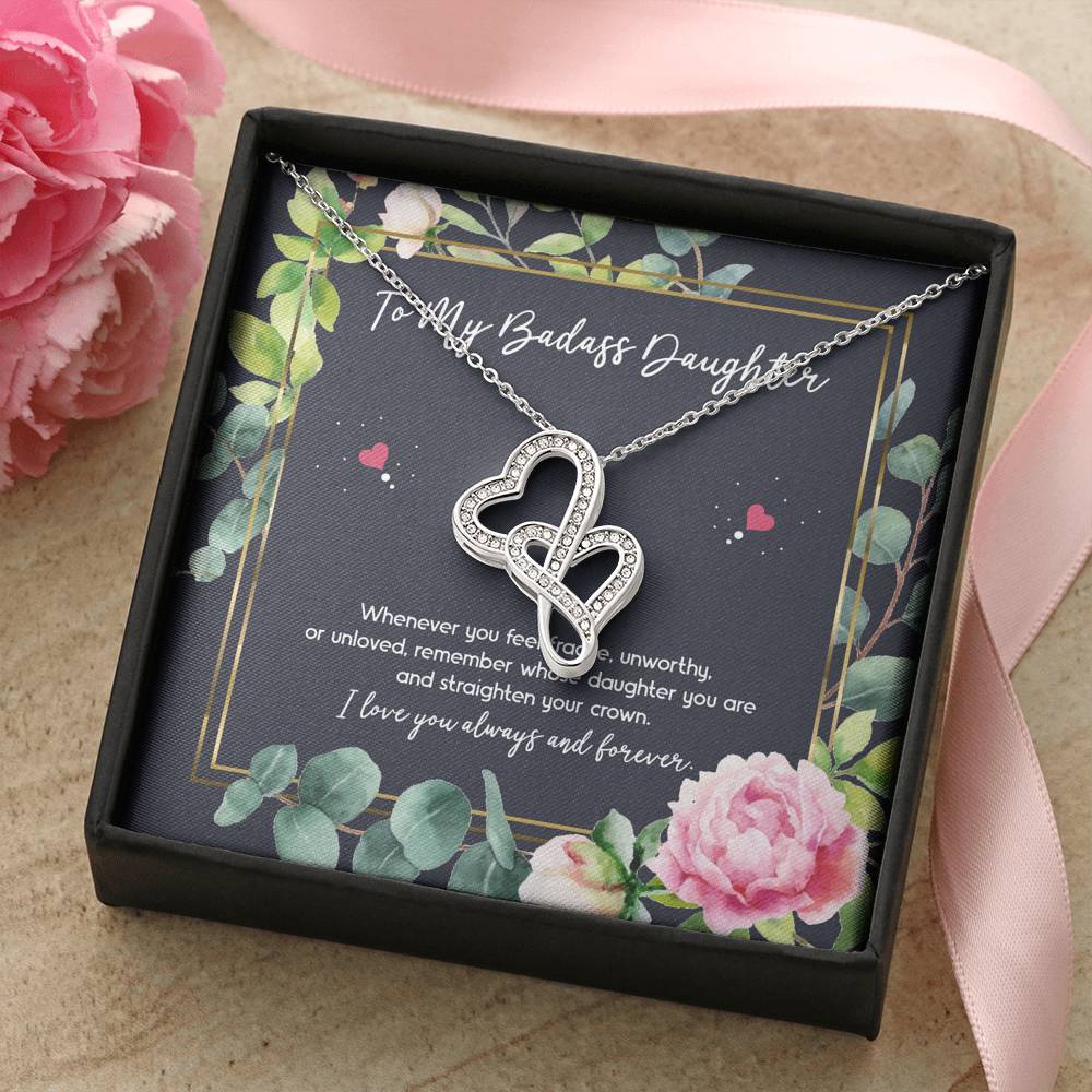 To My Badass Daughter Gifts, Whenever You Feel Fragile, Double Heart Necklace For Women, Birthday Present Ideas From Mom Dad