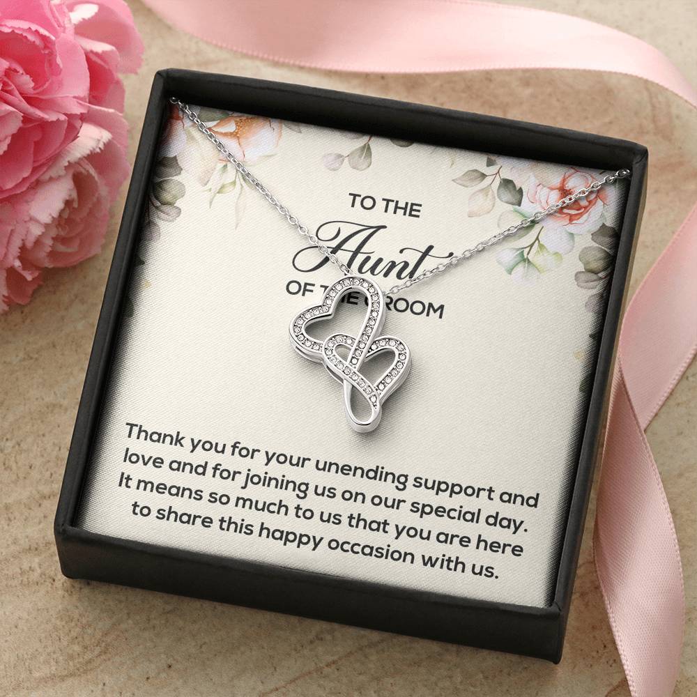 Aunt of the Groom Gifts, Thank You for Your Support, Double Heart Necklace For Women, Wedding Day Thank You Ideas From Groom