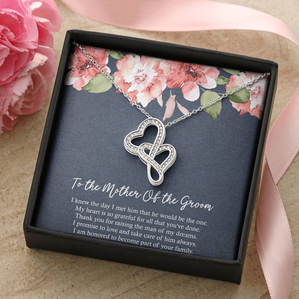 Mom Of The Groom Gifts, My Heart Is Grateful, Double Heart Necklace For Women, Wedding Day Thank You Ideas From Bride