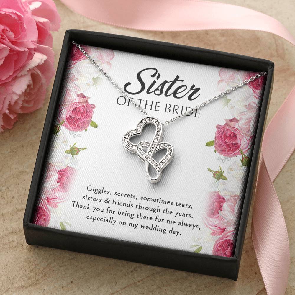 Sister of the Bride Gifts, Thanks For Being There, Double Heart Necklace For Women, Wedding Day Thank You Ideas From Bride
