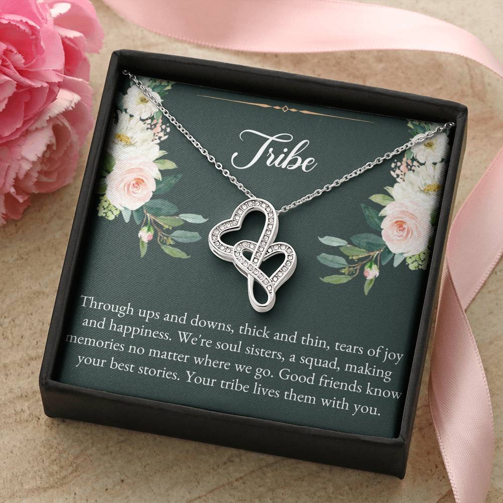 To My Best Friend Gifts, Tribe, Double Heart Necklace For Women, Birthday Present Idea From Bestie