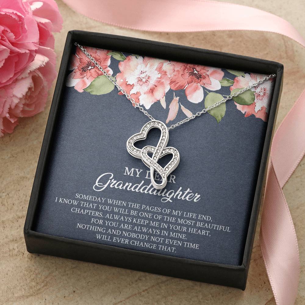 To My Granddaughter Gifts, Someday When The Pages Of My Life End, Double Heart Necklace For Women, Birthday Present Idea From Grandma Grandpa