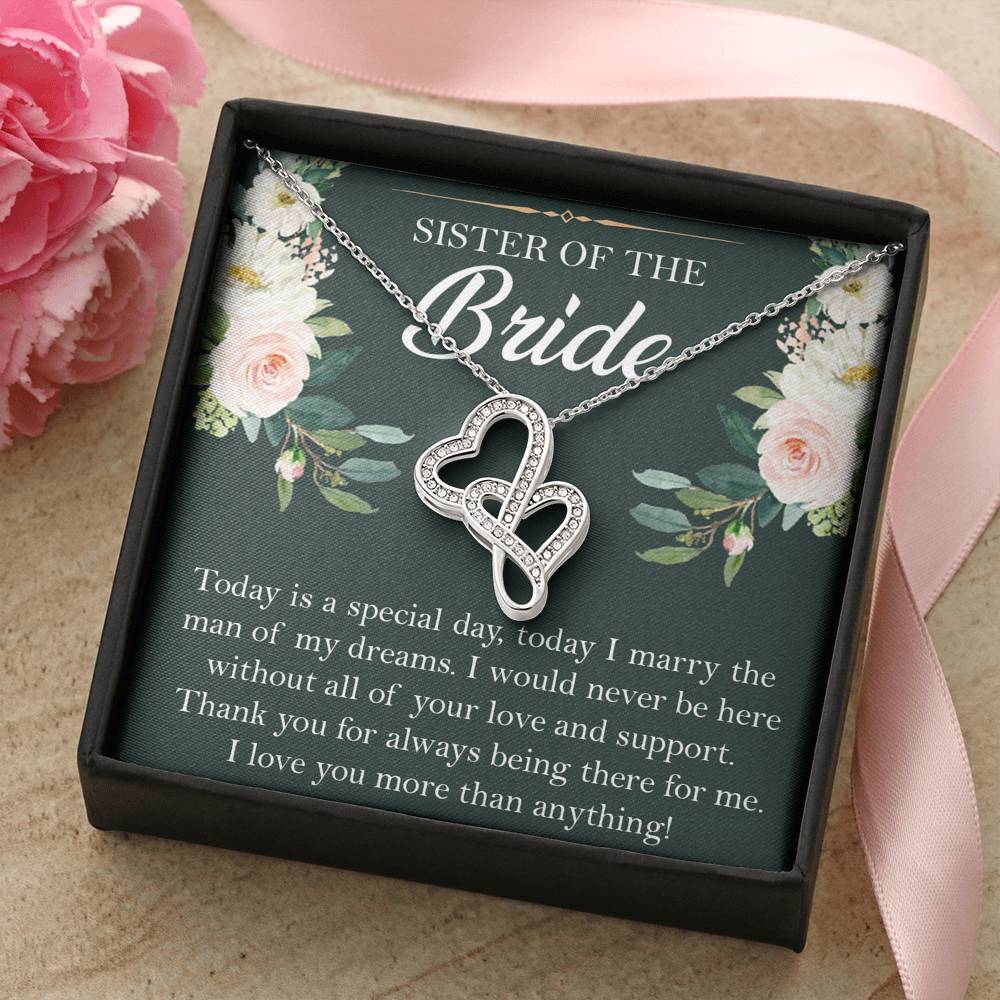 Sister of the Bride Gifts, Thank You for Being There, Double Heart Necklace For Women, Wedding Day Thank You Ideas From Bride
