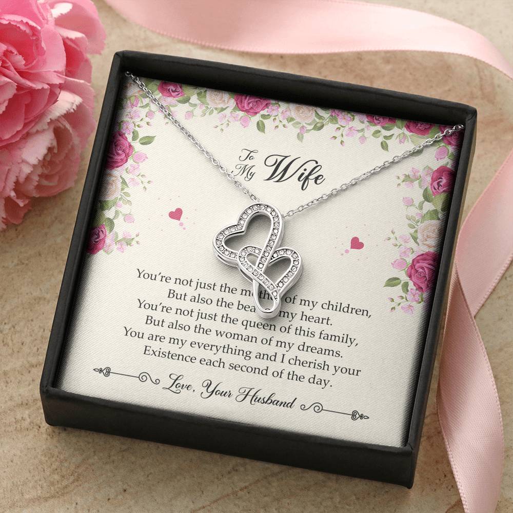 To My Wife, You Are My Everything, Double Heart Necklace For Women, Anniversary Birthday Gifts From Husband