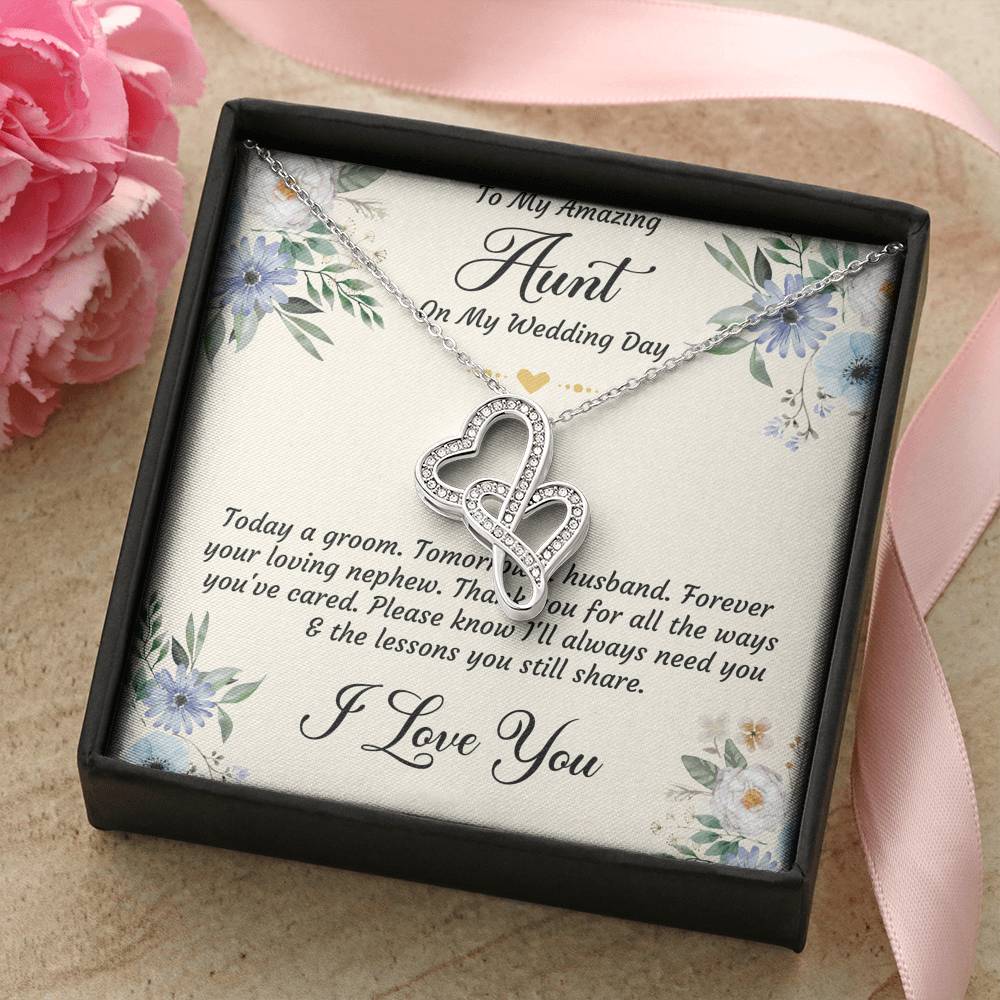 Aunt of the Groom Gifts, Forever Your Nephew, Double Heart Necklace For Women, Wedding Day Thank You Ideas From Groom