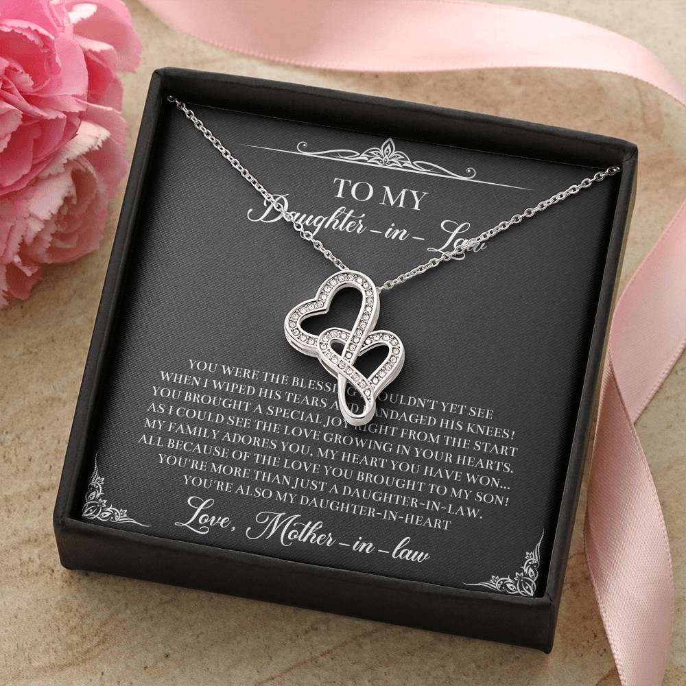 To My Daughter-in-law Gifts, The Blessing I Couldn't See, Double Heart Necklace For Women, Birthday Present Idea From Mother-in-law