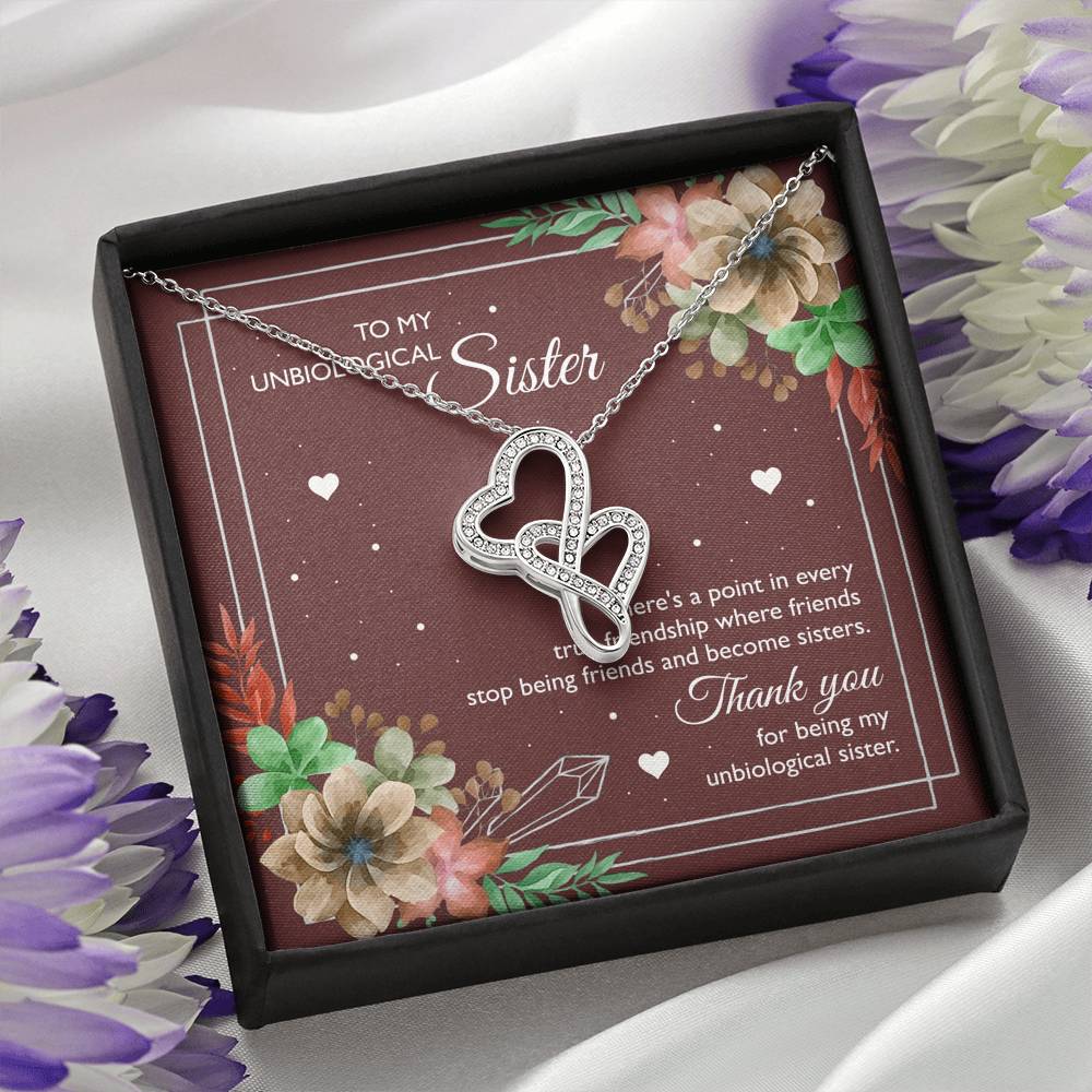 To My Unbiological Sister Gifts, Thank You, Double Heart Necklace For Women, Birthday Present Idea From Sister-in-law