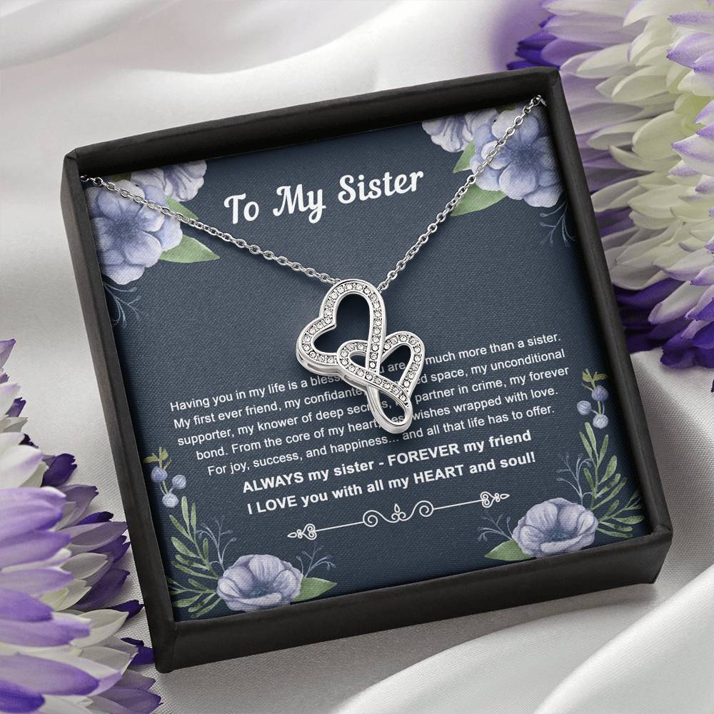 To My Sister Gifts, Having You In My Life Is A Blessing, Double Heart Necklace For Women, Birthday Present Idea From Sister