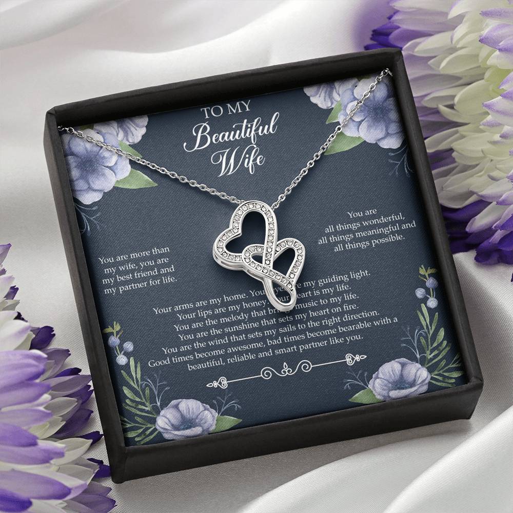 To My Wife, You Are More Than My Wife, Double Heart Necklace For Women, Anniversary Birthday Gifts From Husband