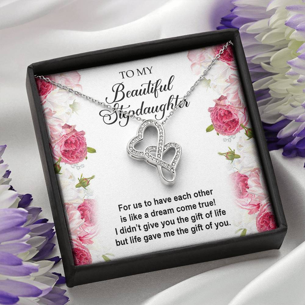 To My Stepdaughter Gifts, For Us To Have Each Other, Double Heart Necklace For Women, Birthday Present Idea From Stepmom Stepdad