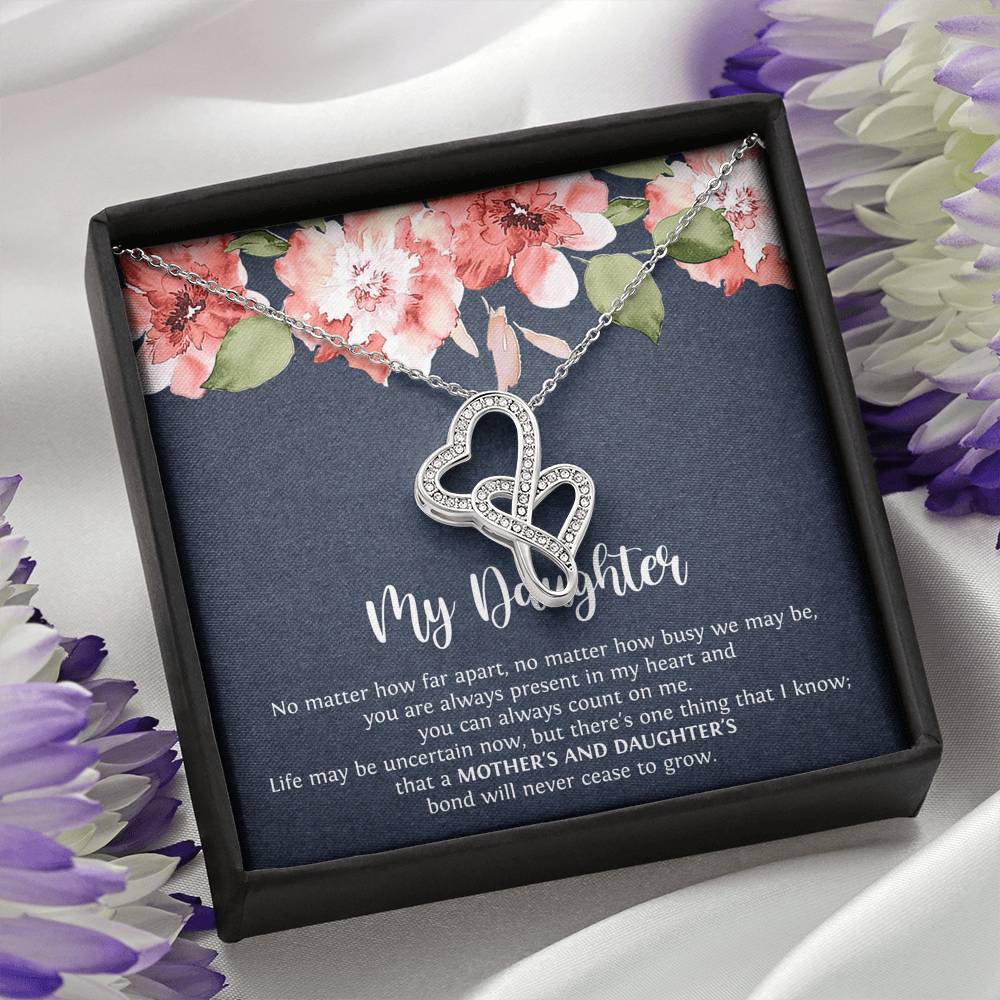 To My Daughter Gifts, No Matter How Far Apart, Double Heart Necklace For Women, Birthday Present Idea From Mom