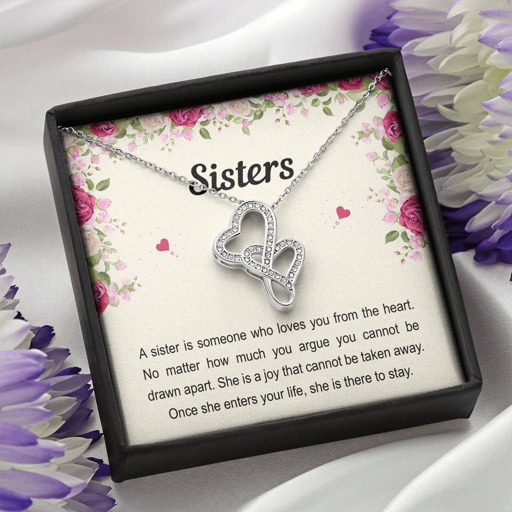 To My Sister Gifts, Someone Who Loves You From The Heart, Double Heart Necklace For Women, Birthday Present Idea From Sister Brother