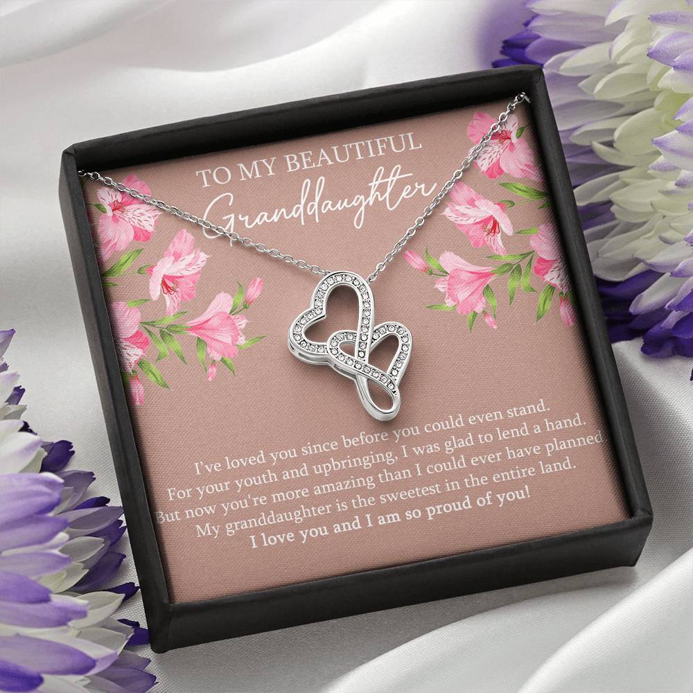 To My Granddaughter Gifts, I’ve Loved You Since Before, Double Heart Necklace For Women, Birthday Present Idea From Grandma Grandpa
