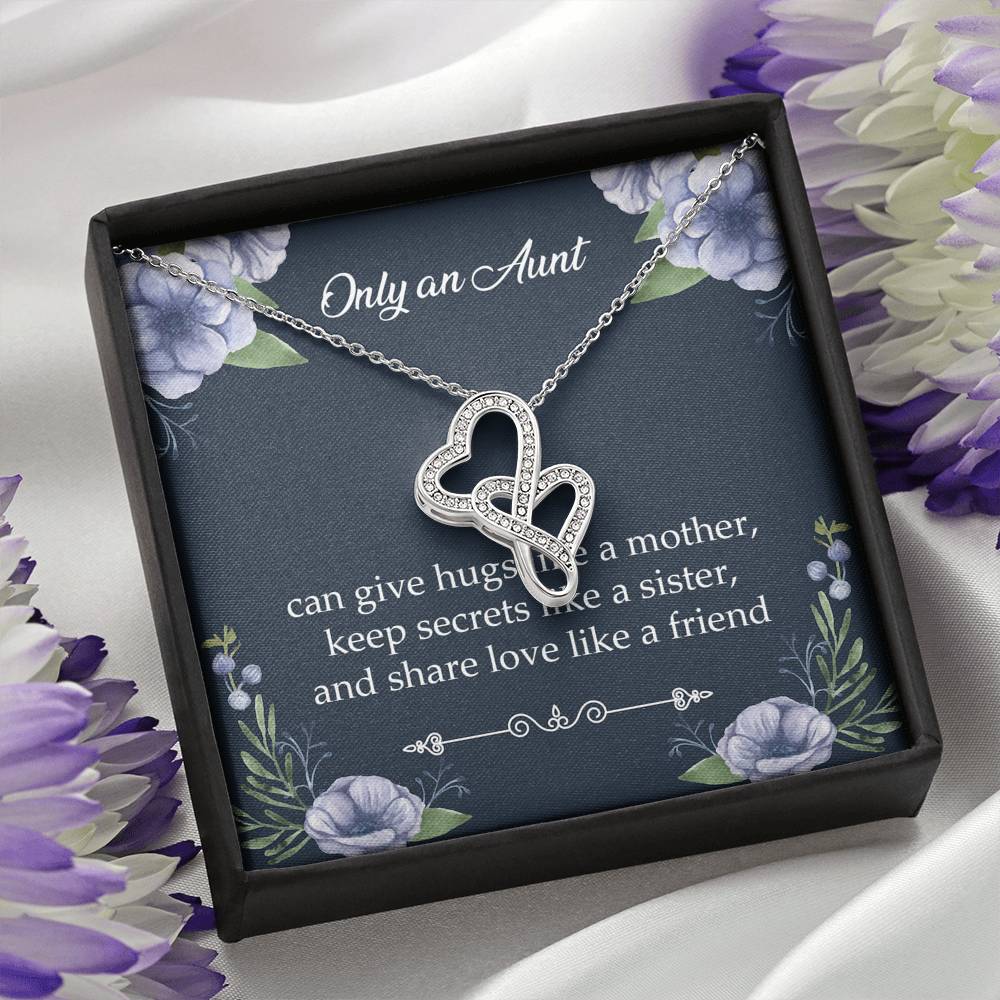 To My Aunt Gifts, Only An Aunt Can Give Hugs Like A Mother, Double Heart Necklace For Women, Aunt Birthday Present From Niece Nephew
