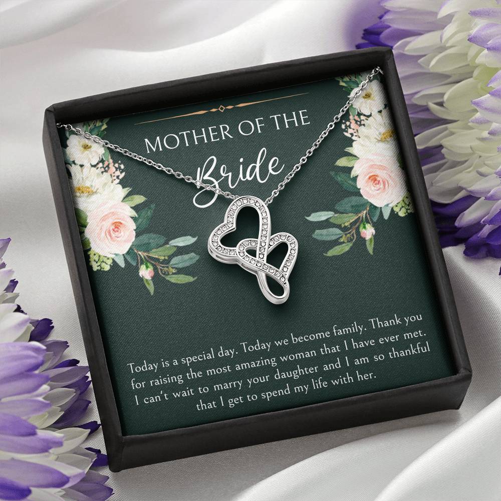 Mom of the Bride Gifts, Today We Become Family, Double Heart Necklace For Women, Wedding Day Thank You Ideas From Groom