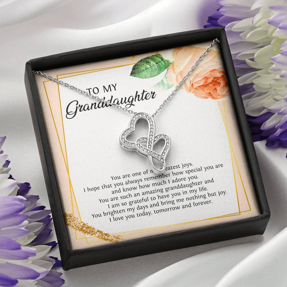 To My Granddaughter Gifts, You Are One Of My Greatest Joys, Double Heart Necklace For Women, Birthday Present Idea From Grandma Grandpa