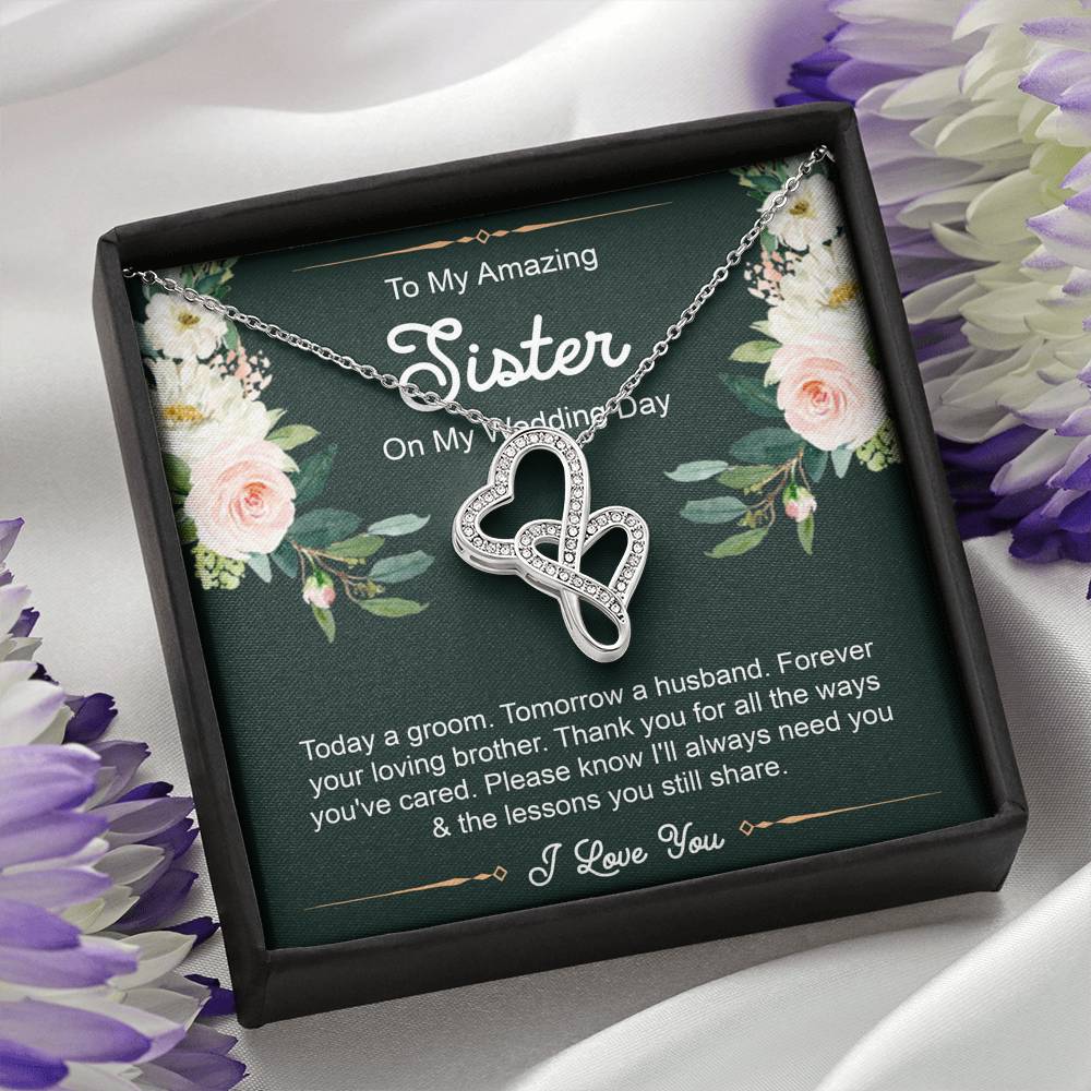 Sister Of The Groom Gifts, Forever Your Loving Brother, Double Heart Necklace For Women, Wedding Day Thank You Ideas From Groom