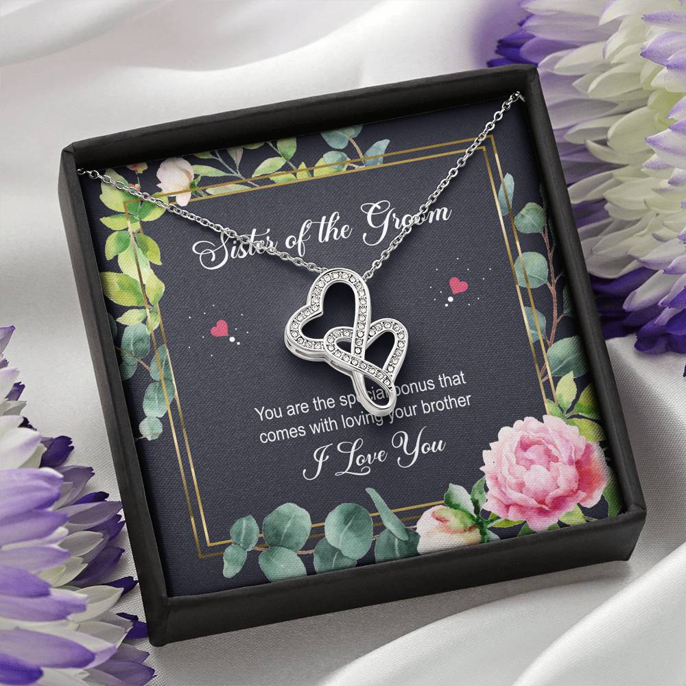 Sister of the Groom Gifts, You Are The Special Bonus, Double Heart Necklace For Women, Wedding Day Thank You Ideas From Bride