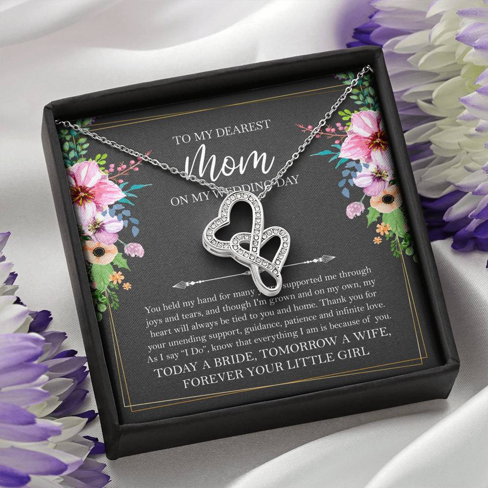 Mom of the Bride Gifts, You Held My Hand for Many Years, Double Heart Necklace For Women, Wedding Day Thank You Ideas From Bride