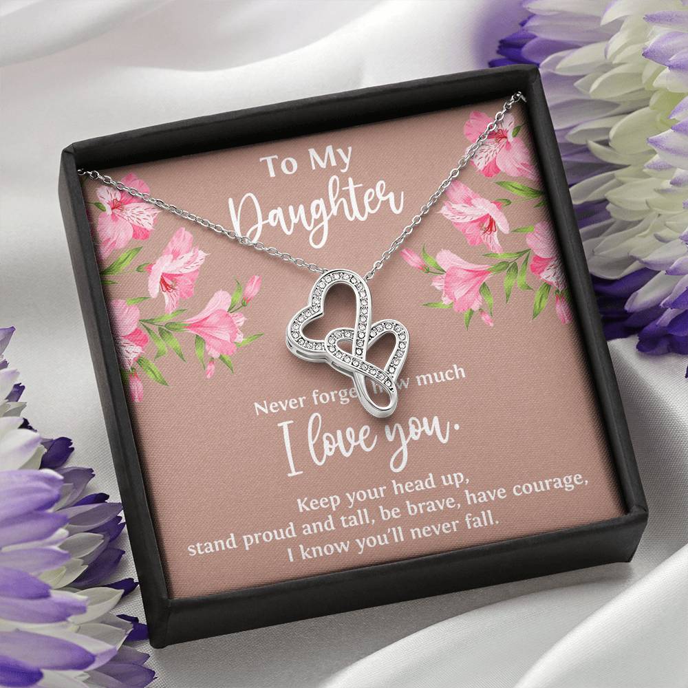 To My Daughter Gifts, Never Forget How Much I Love You, Double Heart Necklace For Women, Birthday Present Ideas From Mom Dad