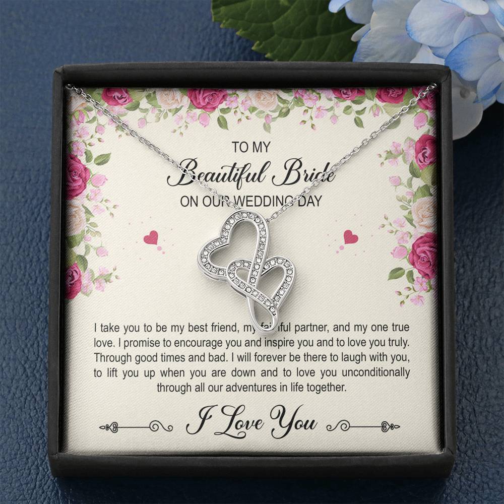 To My Bride Gifts, I Take You To Be My Best Friend , Double Heart Necklace For Women, Wedding Day Thank You Ideas From Groom
