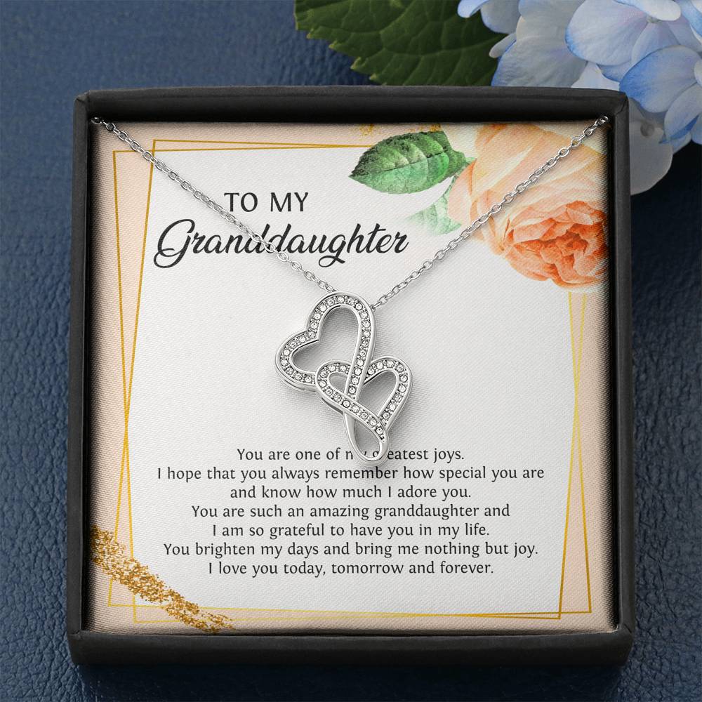 To My Granddaughter Gifts, You Are One Of My Greatest Joys, Double Heart Necklace For Women, Birthday Present Idea From Grandma Grandpa