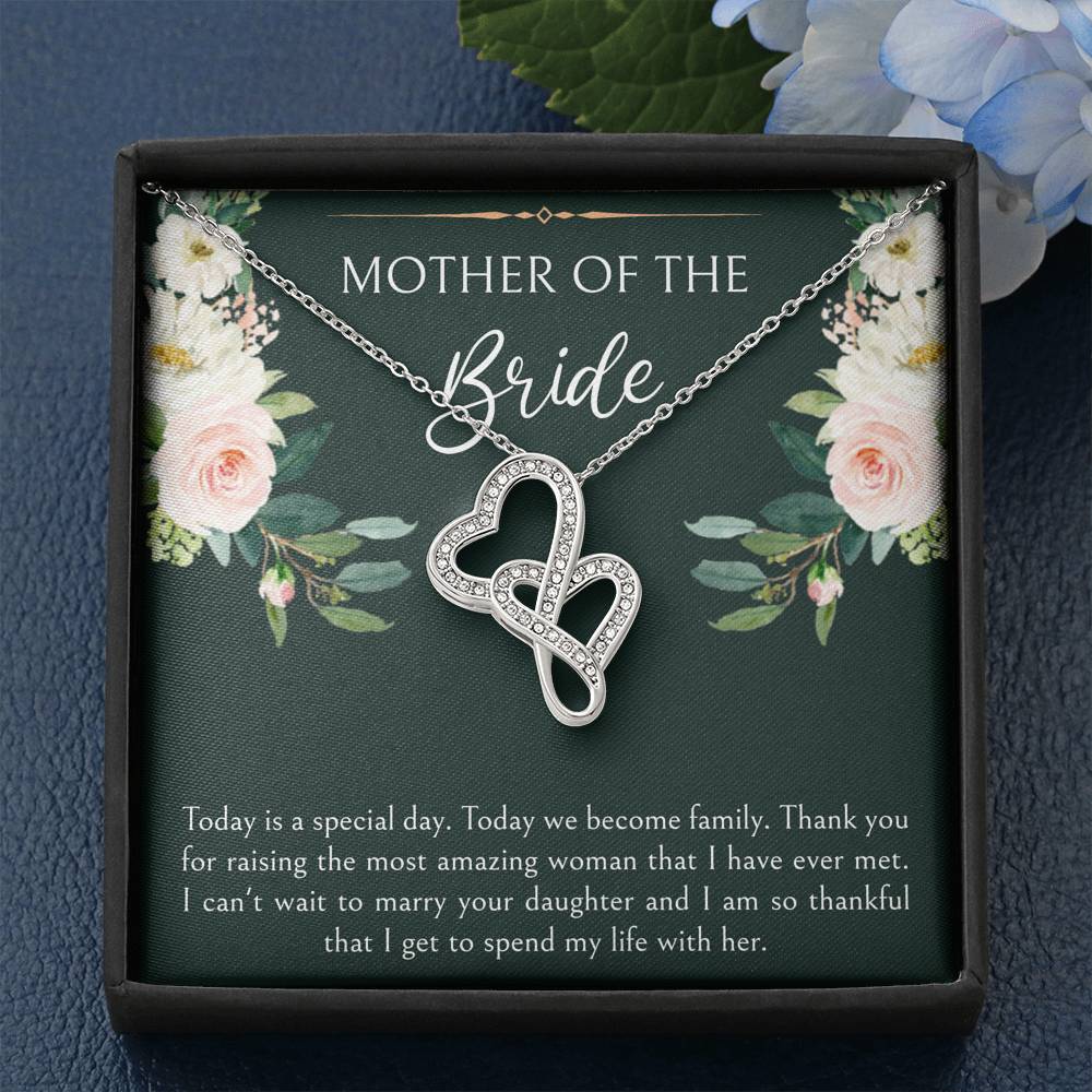Mom of the Bride Gifts, Today We Become Family, Double Heart Necklace For Women, Wedding Day Thank You Ideas From Groom