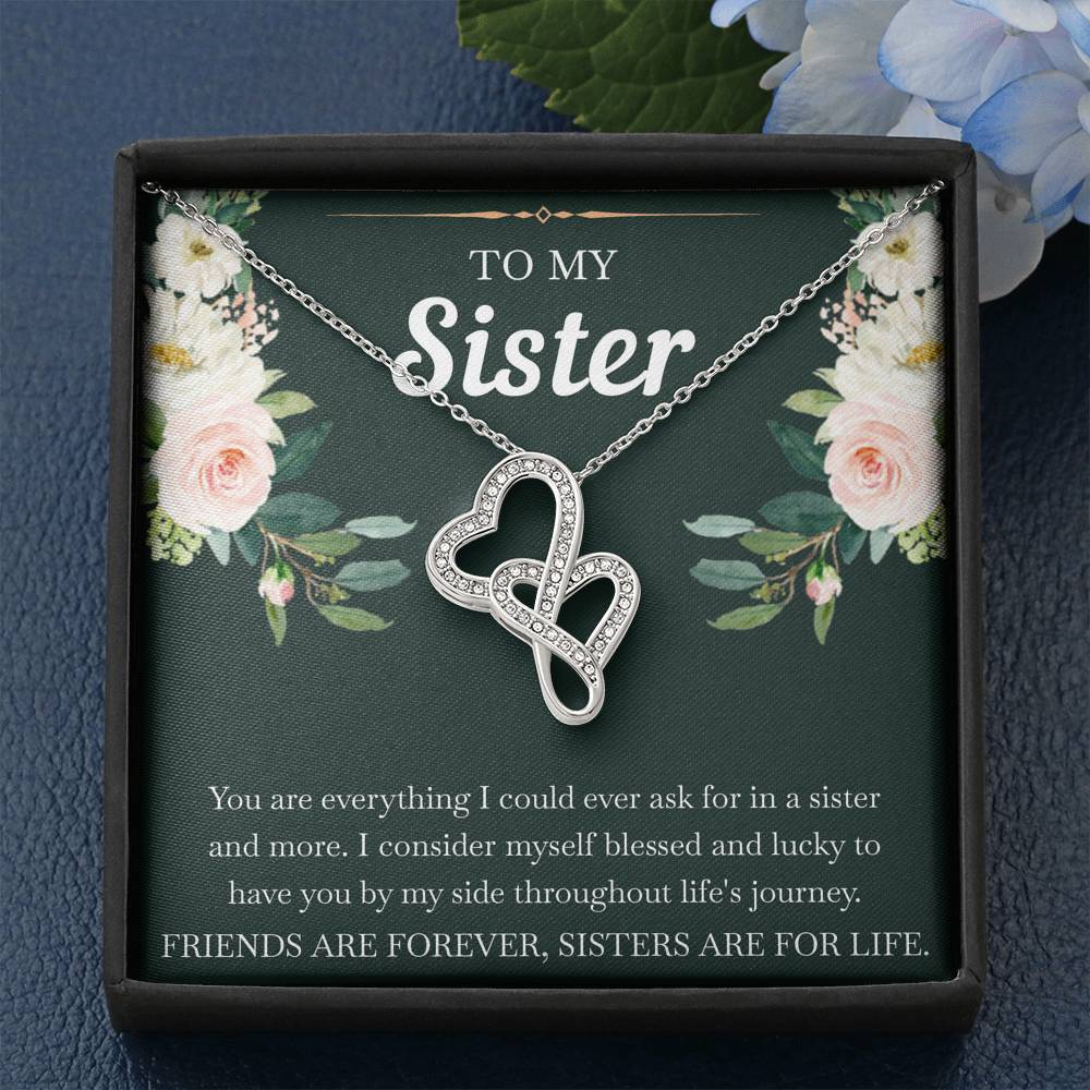 To My Sister Gifts, Friends Are Forever Sisters Are For Life, Double Heart Necklace For Women, Birthday Present Idea From Sister