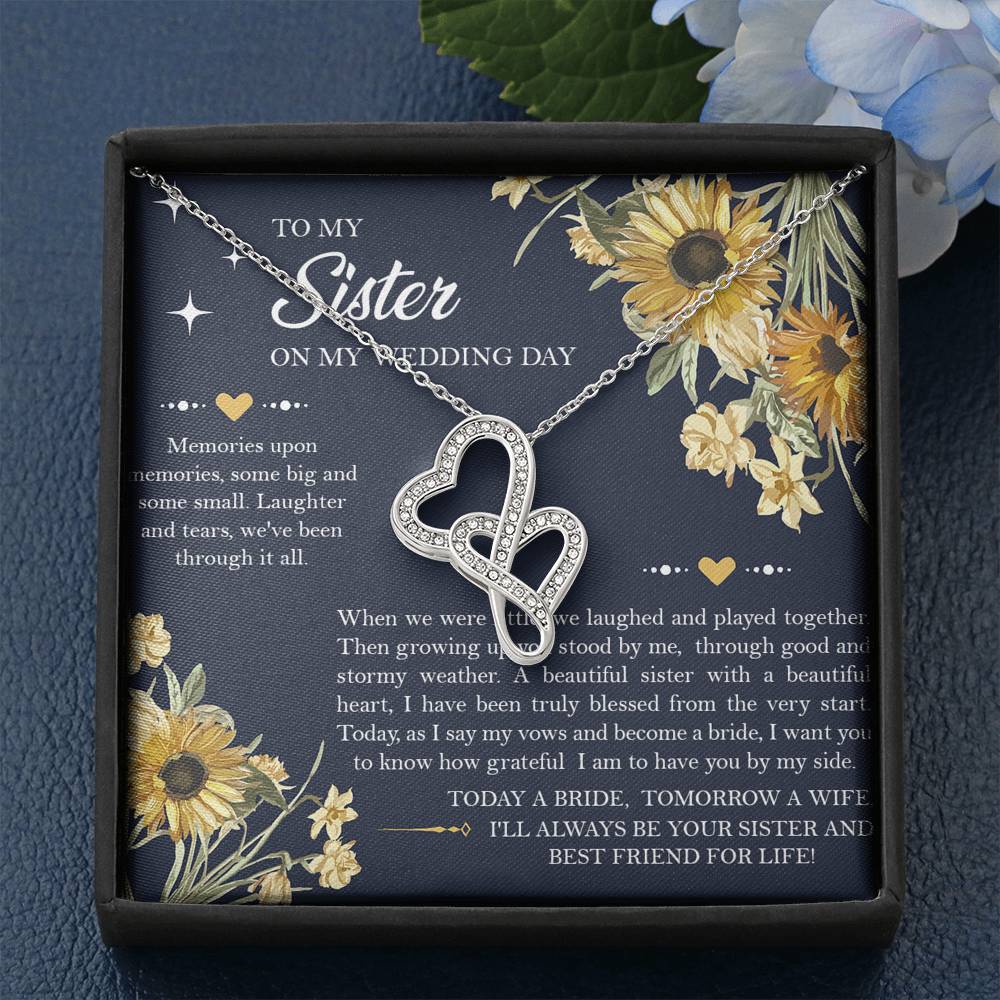 Sister of the Bride Gifts, I'll Always Be Your Sister, Double Heart Necklace For Women, Wedding Day Thank You Ideas From Bride