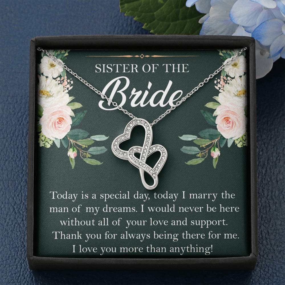 Sister of the Bride Gifts, Thank You for Being There, Double Heart Necklace For Women, Wedding Day Thank You Ideas From Bride