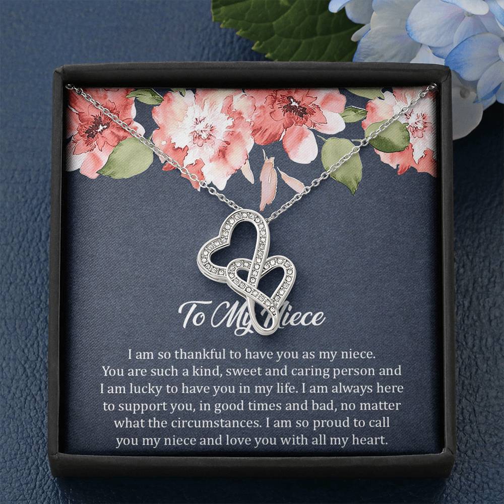 To My Niece  Gifts, I'm So Thankful, Double Heart Necklace For Women, Birthday Present Ideas From Aunt Uncle