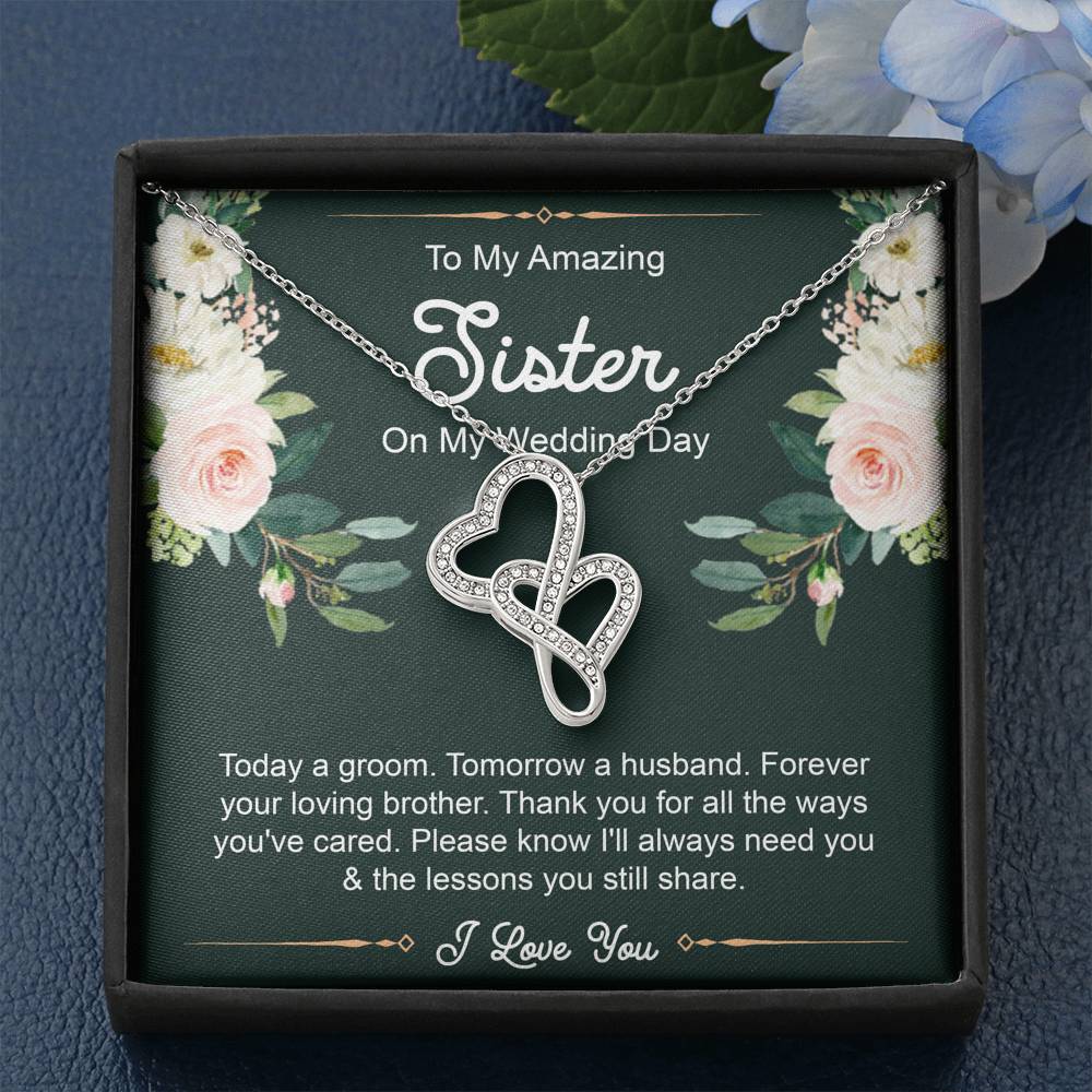 Sister Of The Groom Gifts, Forever Your Loving Brother, Double Heart Necklace For Women, Wedding Day Thank You Ideas From Groom