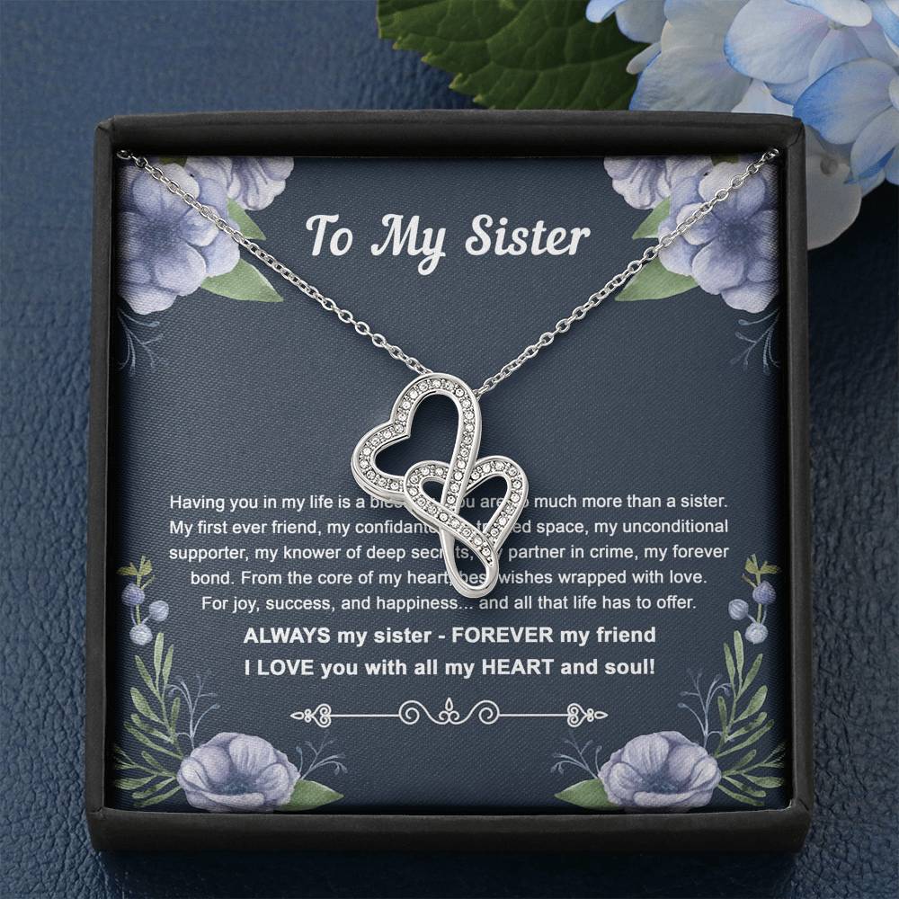 To My Sister Gifts, Having You In My Life Is A Blessing, Double Heart Necklace For Women, Birthday Present Idea From Sister