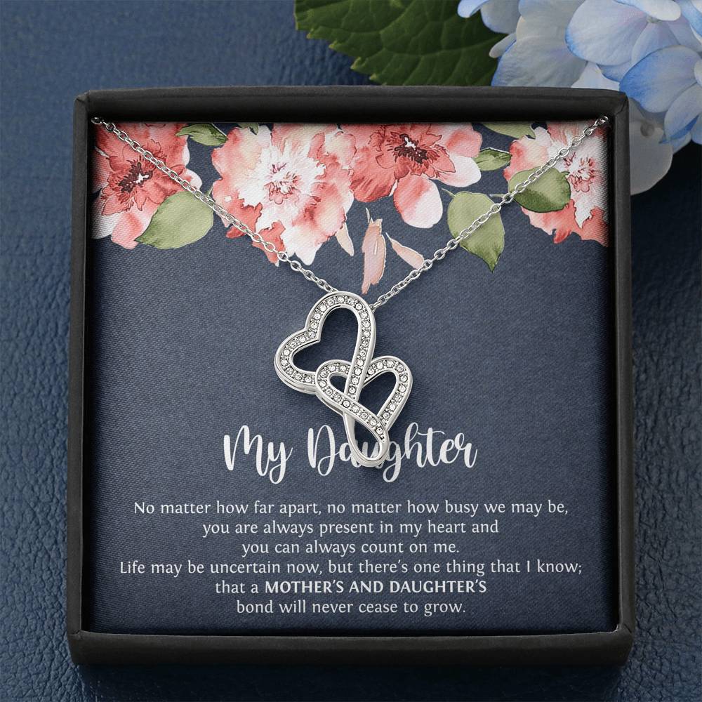 To My Daughter Gifts, No Matter How Far Apart, Double Heart Necklace For Women, Birthday Present Idea From Mom