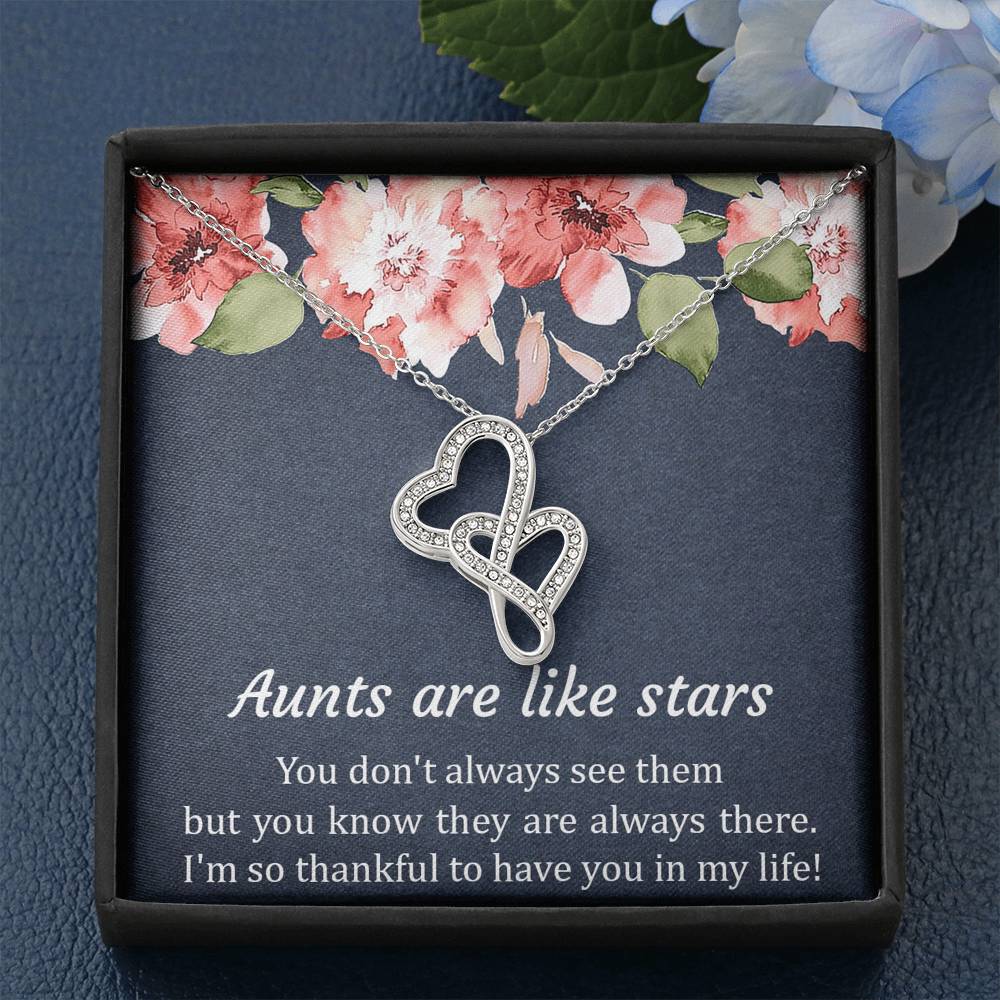 To My Aunt Gifts, Aunts Are Like Stars, Double Heart Necklace For Women, Aunt Birthday Present From Niece Nephew