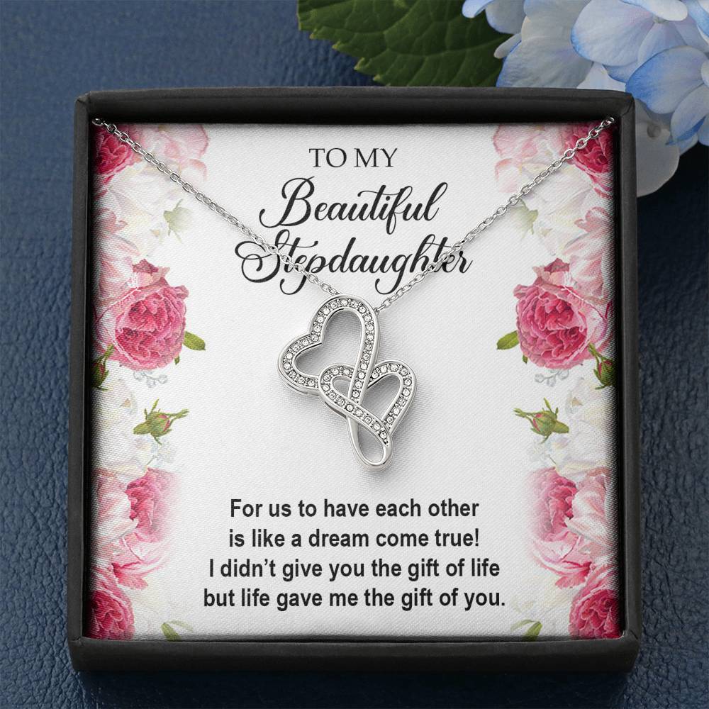 To My Stepdaughter Gifts, For Us To Have Each Other, Double Heart Necklace For Women, Birthday Present Idea From Stepmom Stepdad