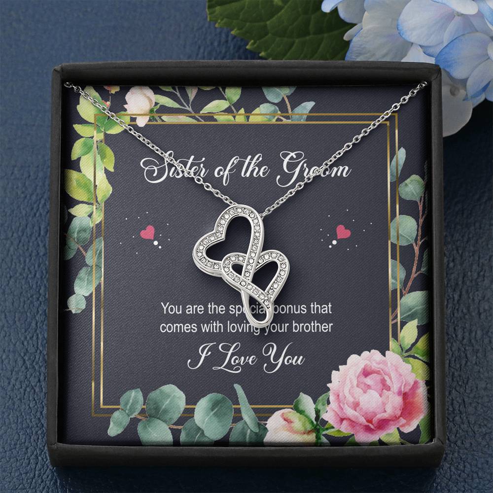 Sister of the Groom Gifts, You Are The Special Bonus, Double Heart Necklace For Women, Wedding Day Thank You Ideas From Bride