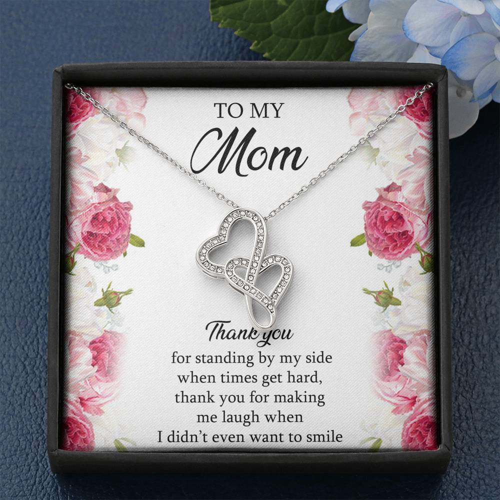 To My Mom Gifts, Thank You For Standing By My Side, Double Heart Necklace For Women, Birthday Mothers Day Present From Son Daughter
