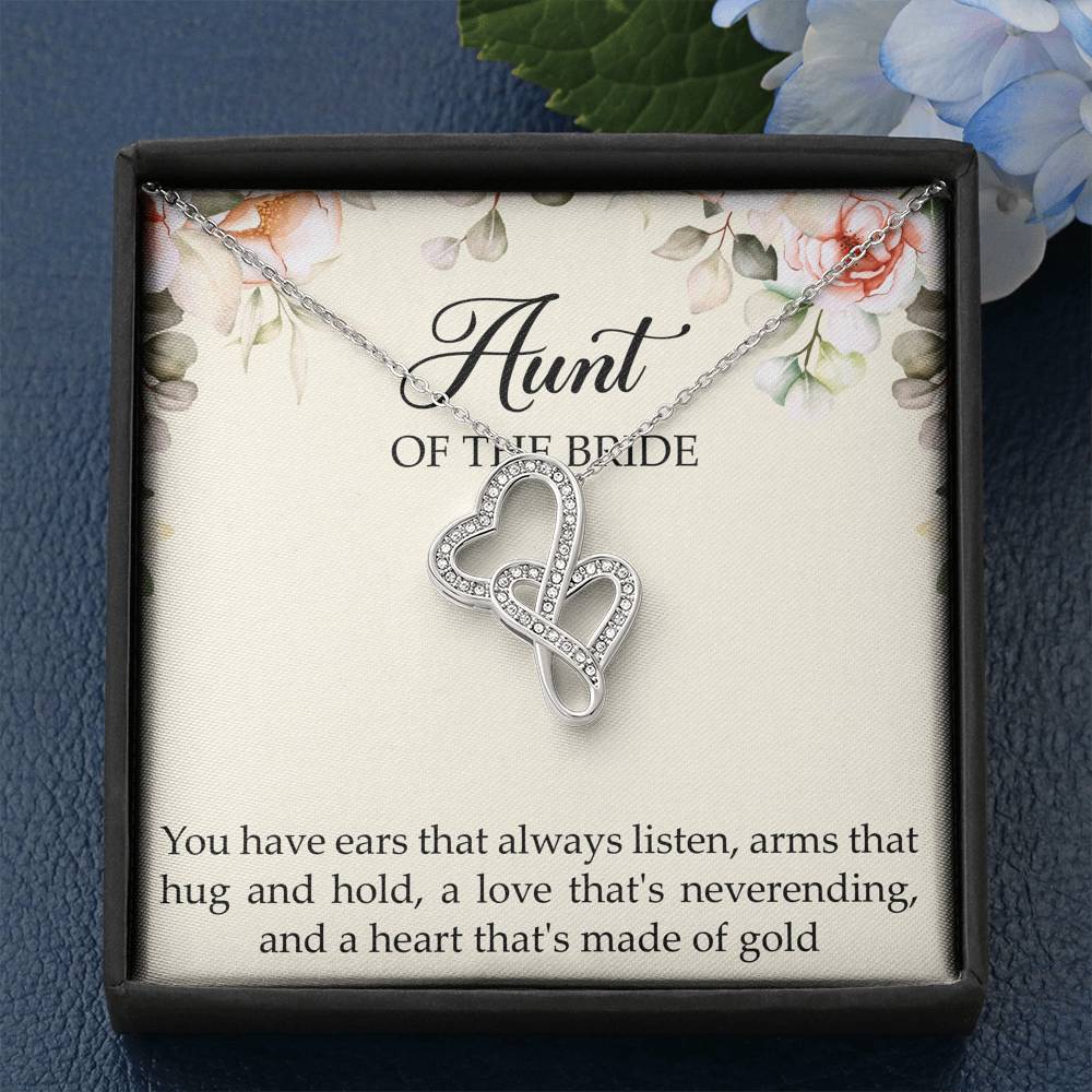Aunt of the Bride Gifts, You Have Ears That Always Listen, Double Heart Necklace For Women, Wedding Day Thank You Ideas From Bride