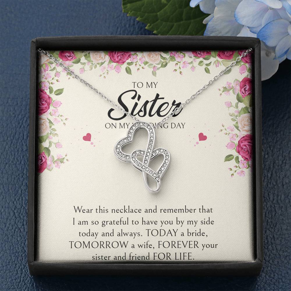 Sister of the Bride Gifts, I Am So Grateful To Have You, Double Heart Necklace For Women, Wedding Day Thank You Ideas From Bride