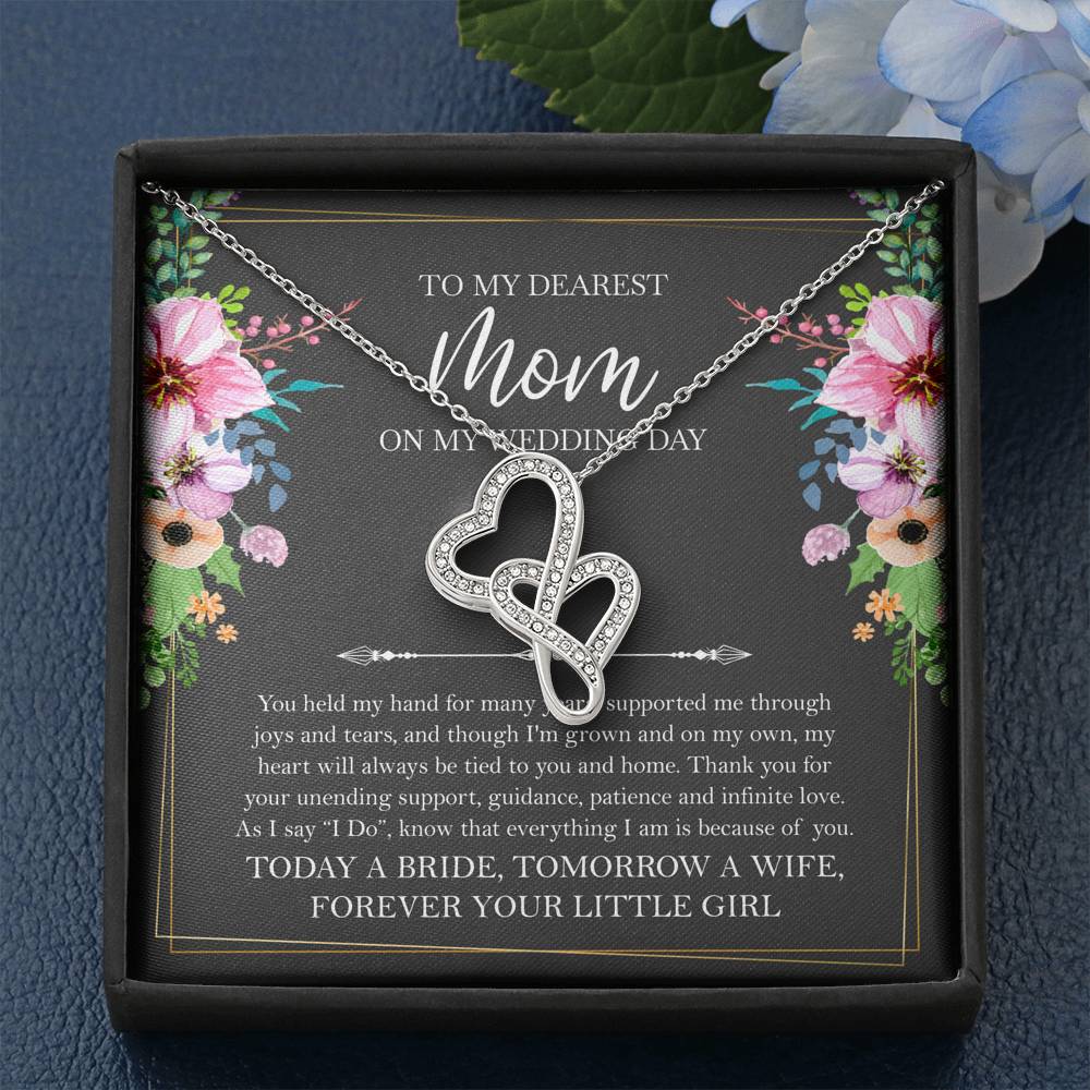 Mom of the Bride Gifts, You Held My Hand for Many Years, Double Heart Necklace For Women, Wedding Day Thank You Ideas From Bride