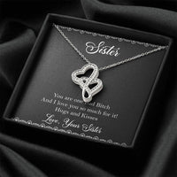 Load image into Gallery viewer, To My Badass Sister Gifts, Hugs And Kisses, Double Heart Necklace For Women, Birthday Present Idea From Sister
