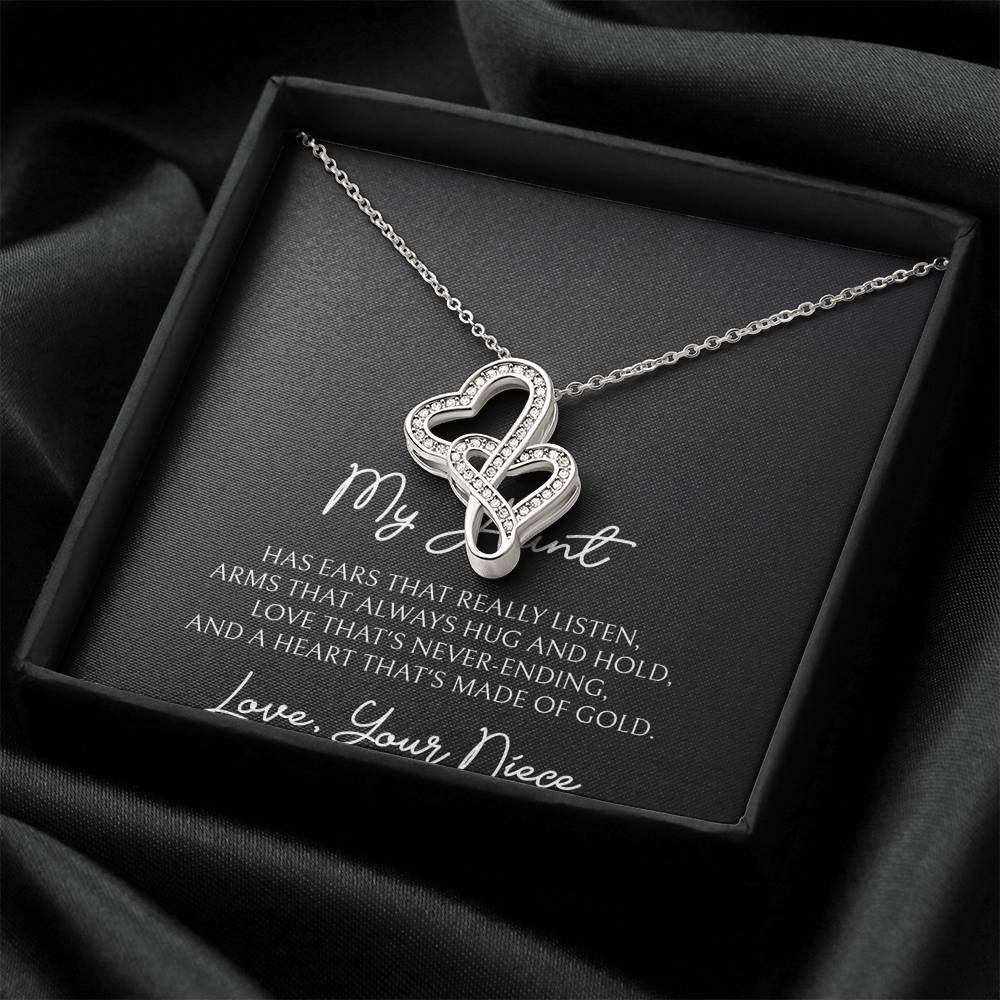 To My Aunt Gifts, Love That's Never Ending, Double Heart Necklace For Women, Birthday Present Idea From Niece