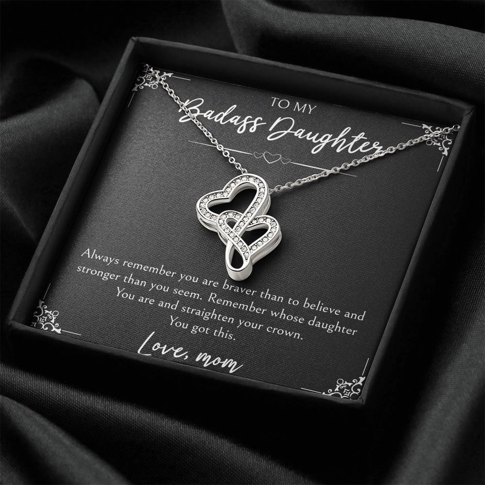 To My Badass Daughter Gifts, You Are Braver Than You Believe, Double Heart Necklace For Women, Birthday Present Idea From Mom