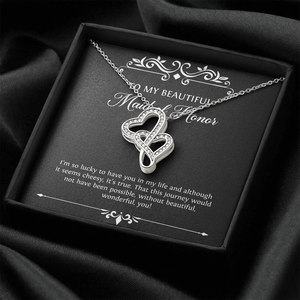 To My Maid of Honor Gifts, I'm Lucky To Have You, Double Heart Necklace For Women, Wedding Day Thank You Ideas From Bride
