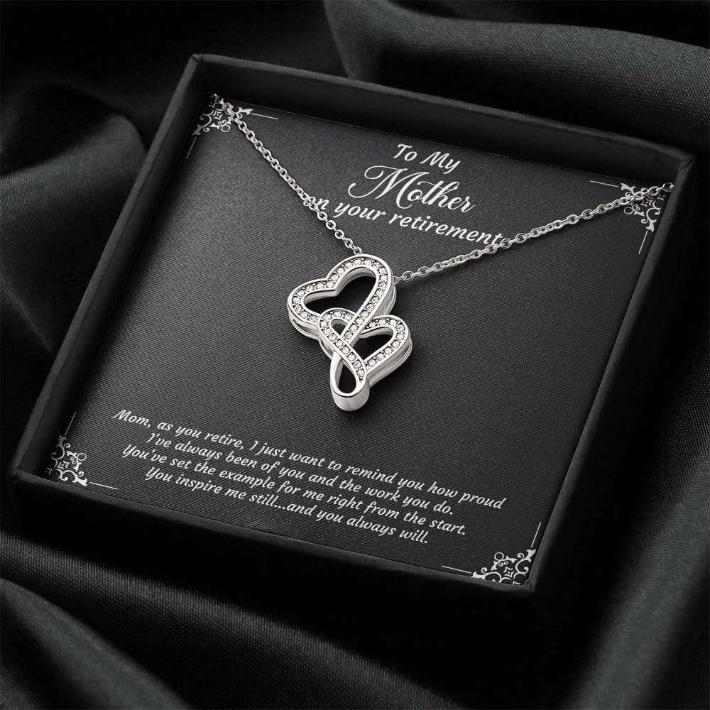 Mom Retirement Gifts, As You Retire, Happy Retirement Double Heart Necklace For Women, Retirement Party Favor From Daughter Son